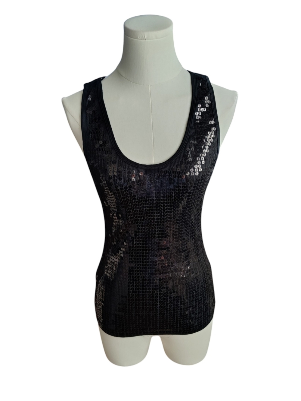 Y2K Sixteen 100% Cotton Bodycon Fully Sequined Black Tank Top Size Large